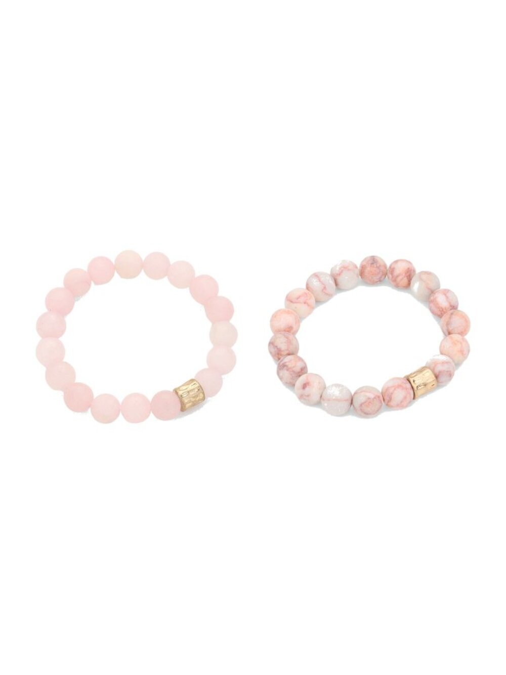 2 Bracelet Set - Rose Quartz and Red Vein Jasper Stone Stretch Bracelets - Pink